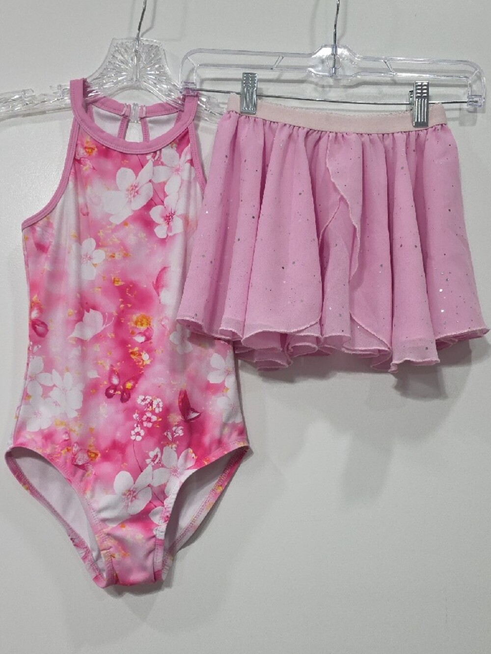 Girls Pink Marble MODAFANS Gymnastics Leotard Size 8-9 w/Matching Skirt T10